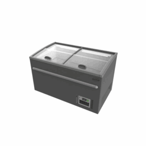 Supermarked fryseboks med glasslokk, automatisk avrimming - grå - 1450x850x870mm