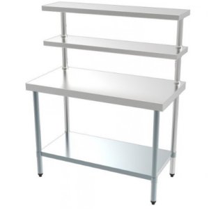 Combisteel arbeidsstasjon i rustfritt stål med to hyller, 1800 x 600 mm