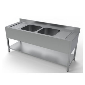 Combisteel oppvaskbenk med to kummer og underhylle, 2000 mm