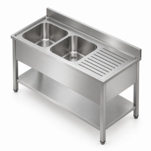 Combisteel oppvaskbenk med to kummer til venstre og underhylle, 1600 mm