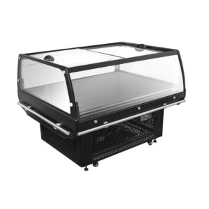 Combisteel kjøleøy med glasslokk, 190 liter, svart,  1360 mm x 1095 mm x 960 mm