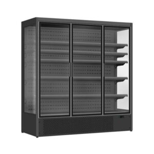 Combisteel Luke 1.9 kjølemonter med 3 glassdører, 1900 liter, svart 1955 x 720 x 2030 mm • Innvendige mål (B x D x H): 1885 x 600 x 1570 mm