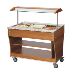 Bartscher buffévogn med varme, 3 x 1/1 GN, teak,  1 200 x 880 x 1 370 mm
