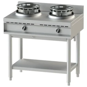 Mastro AHA0018 gassdrevet wokkomfyr med 2 brennere og hylle, 26 kW