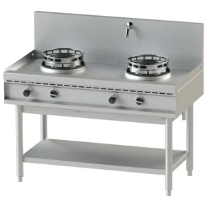 Mastro AHA0002 gassdrevet wokkomfyr med 2 brennere, vannkran og hylle, 26 kW