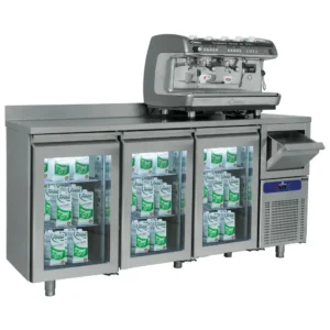 Mastro BNC0007BAR/F kjølebenk med 3 glassdører, GN 1/1 og kaffegrutskuff