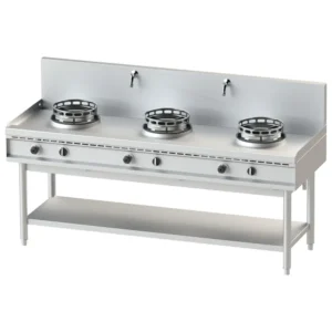 Mastro AHA0003 gassdrevet wokkomfyr med 3 brennere, 2 vannkraner og hylle, 39 kW