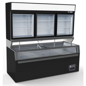 CombiSteel frysemonter med 3 glassdører, svart 2110 mm x 1080 mm