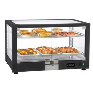 Mastro oppvarmet benkdisplay med 2 nivåer og hengslede dører , 780 x 490 x 480 mm