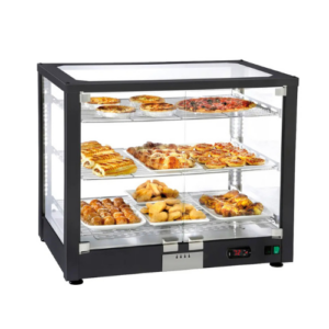Mastro oppvarmet benkdisplay med 3 nivåer og hengslede dører, 780 x 490 x 640 mm